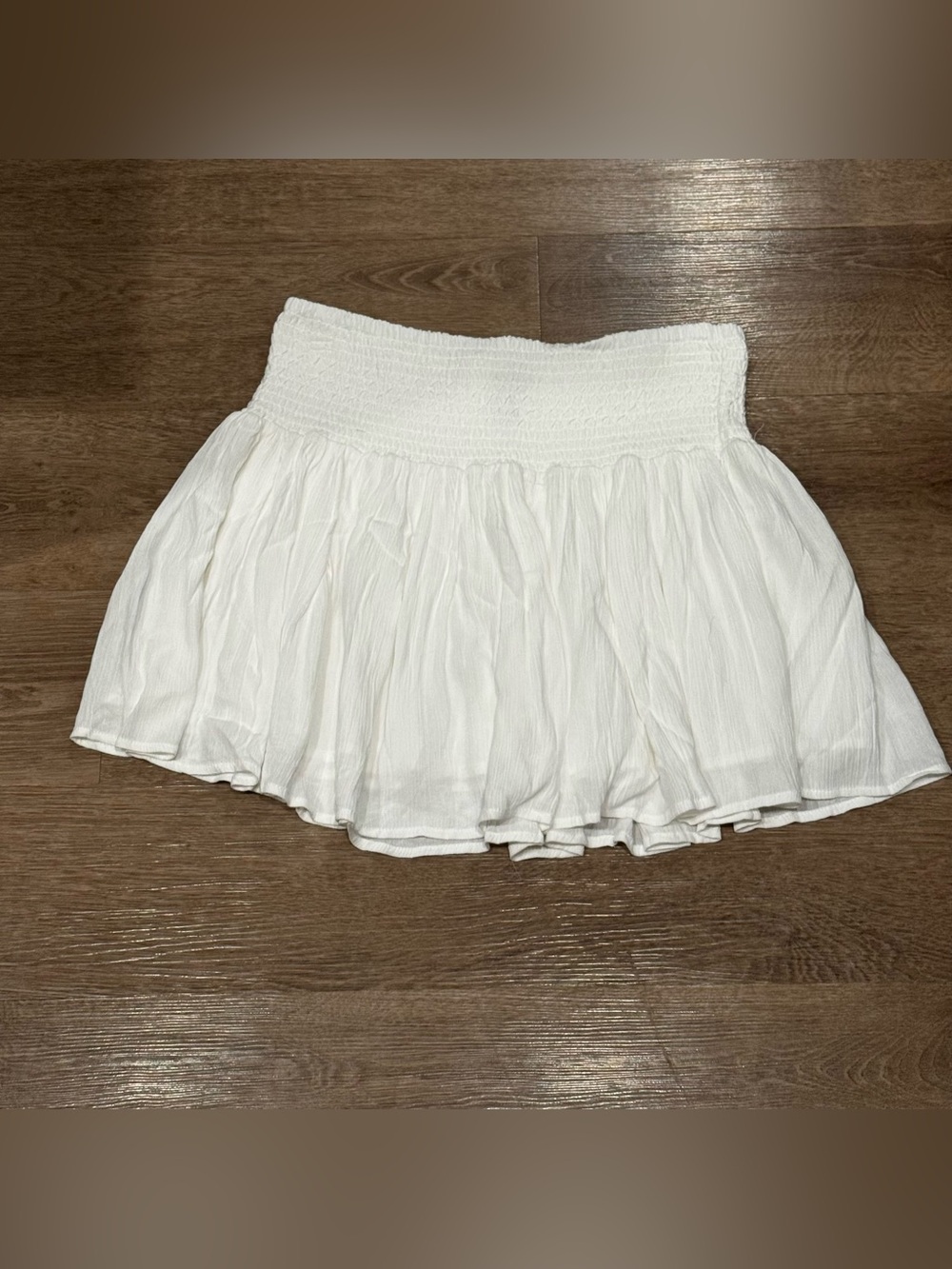 Forever 21 White Smocked-Waist Tiered Skater Skirt